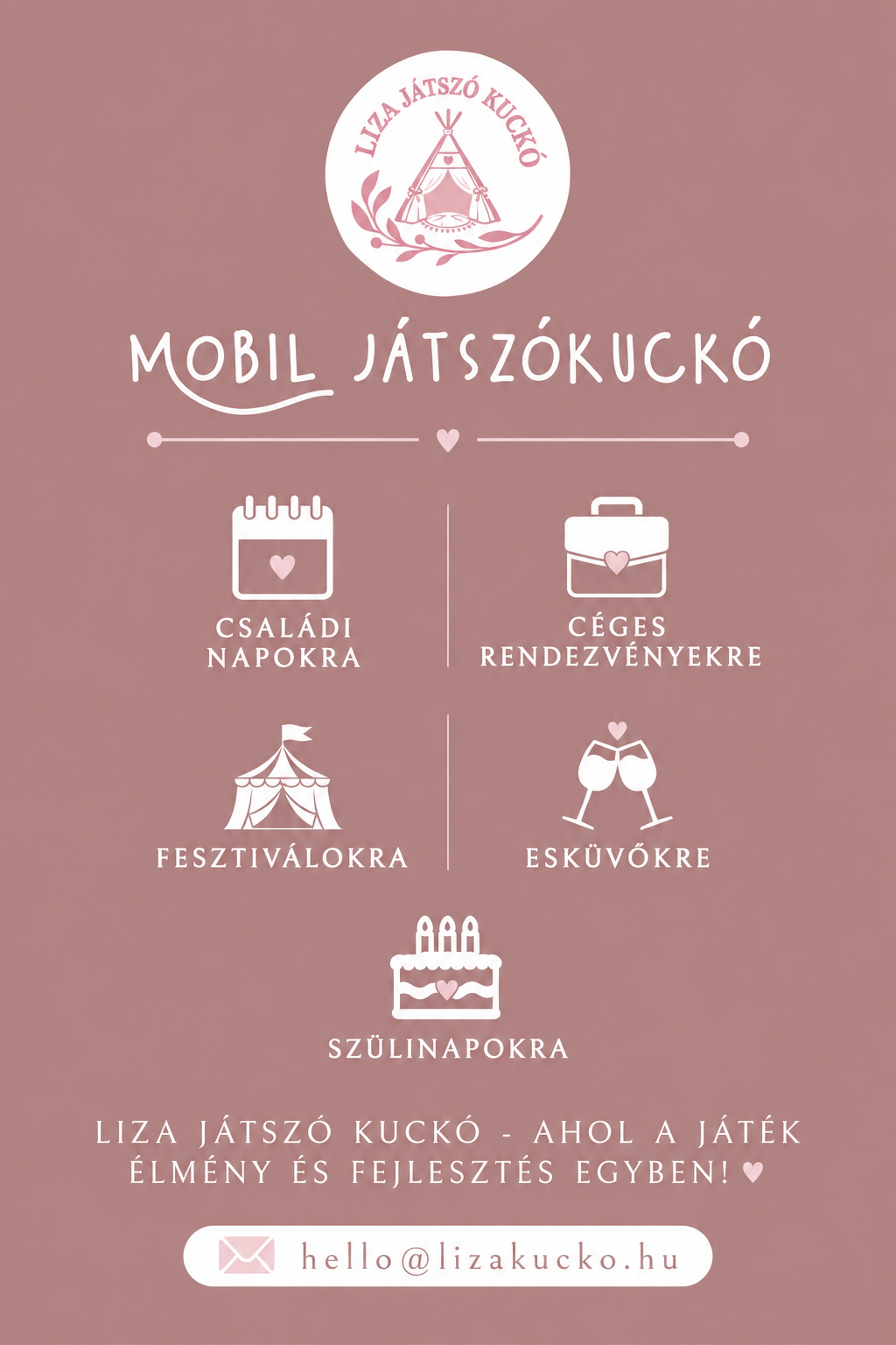 Liza Játszó Kuckó: mobil játszókuckó családi napokra, céges rendezvényekre, fesztiválokra, esküvőkre és szülinapokra
